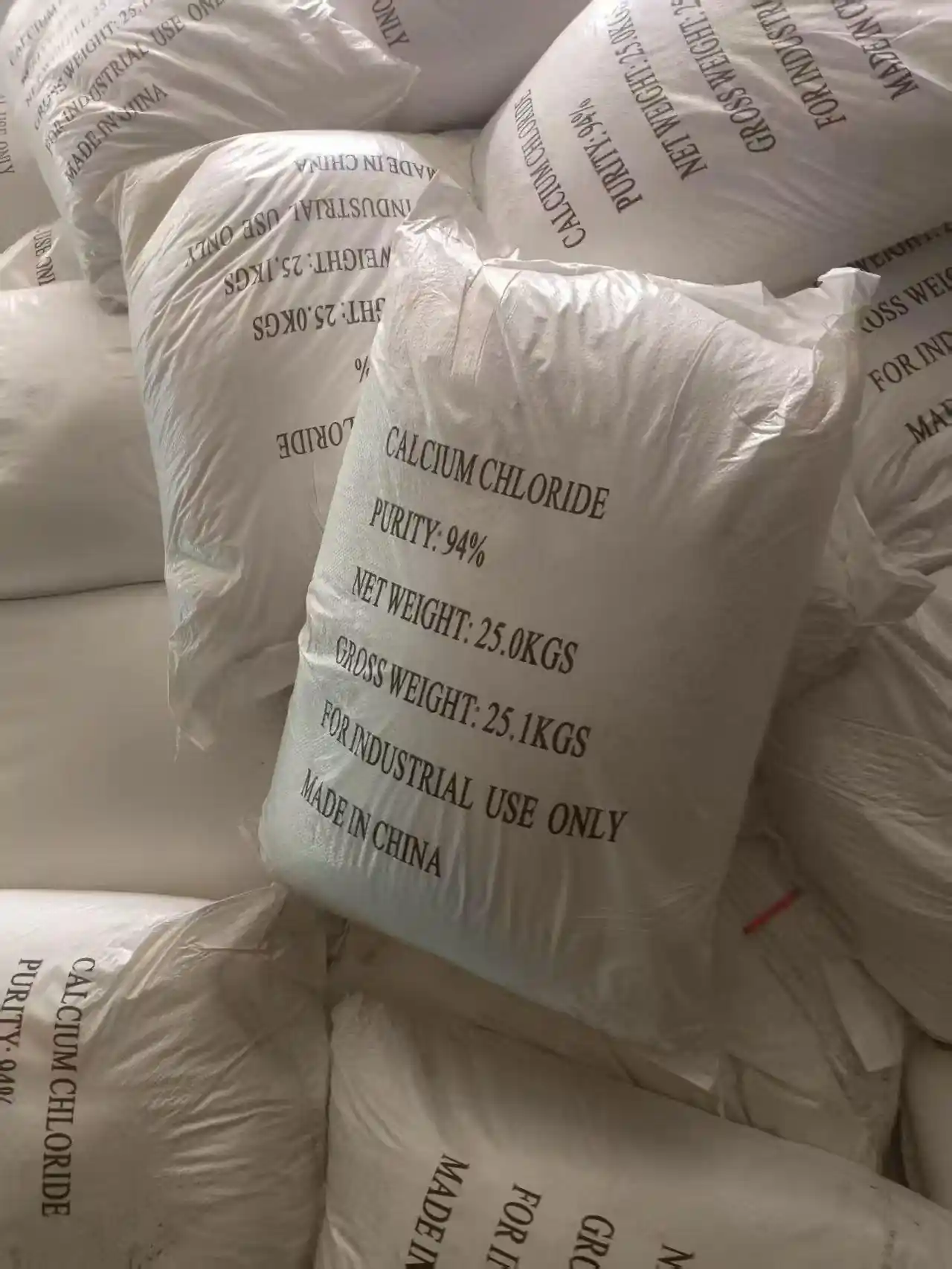 Calcium chloride export warehouse palletized packaging